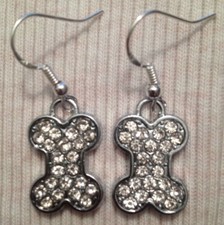 RHINESTONE DOG BONE EARRINGS with Sterling Silver Ear Wires BLING BONES