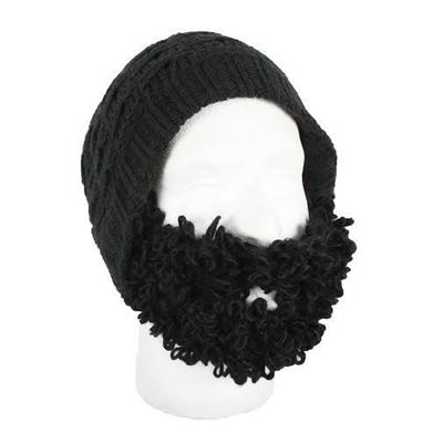 Beard Head Curly Atticus Black Slouch Style Beanie With Black Removable Beard