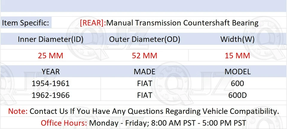 [TRASEIRO: 1 peça] Novo rolamento de contraeixo de transmissão manual para 1954-1961 Fiat 600 - Imagem 2 de 4