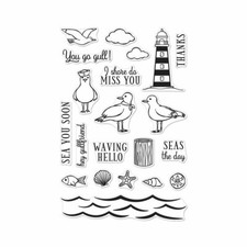 HERO ARTS Poly Clear Stamps SEAS THE DAY SEAGULLS Shells, waves, lighthouse