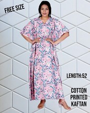 Indian Baby Pink Floral Cotton Kaftan Night Maxi Gown Women Clothing Kaftan US
