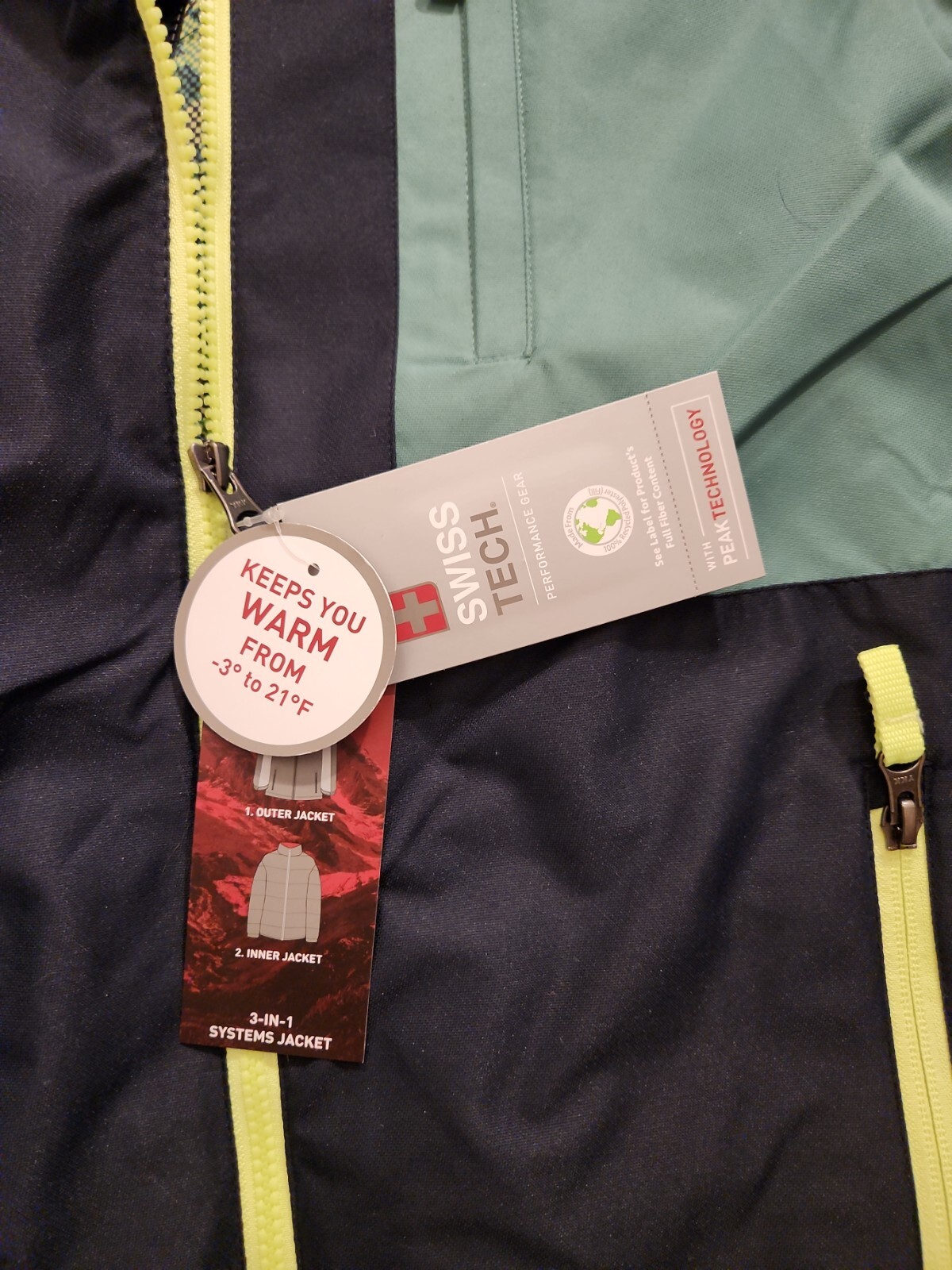 🆕️SWISS TECH Boy Reversible 3 in 1 System Jacket Blue Morpho Hood Size XL 14-16