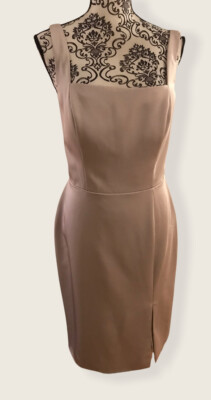 Allure Bridesmaid Satin Dress Taupe Size 14 Knee Length With Slit | eBay
