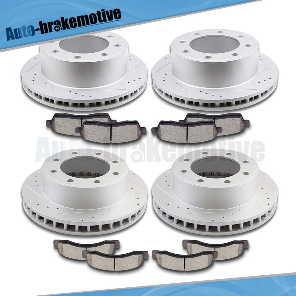 4x4 ROTORES PERFORADOS DELANTEROS Y TRASEROS + PASTILLAS DE FRENO PARA FORD F-250 SUPER DUTY 2000-2004 Foto 2 de 4