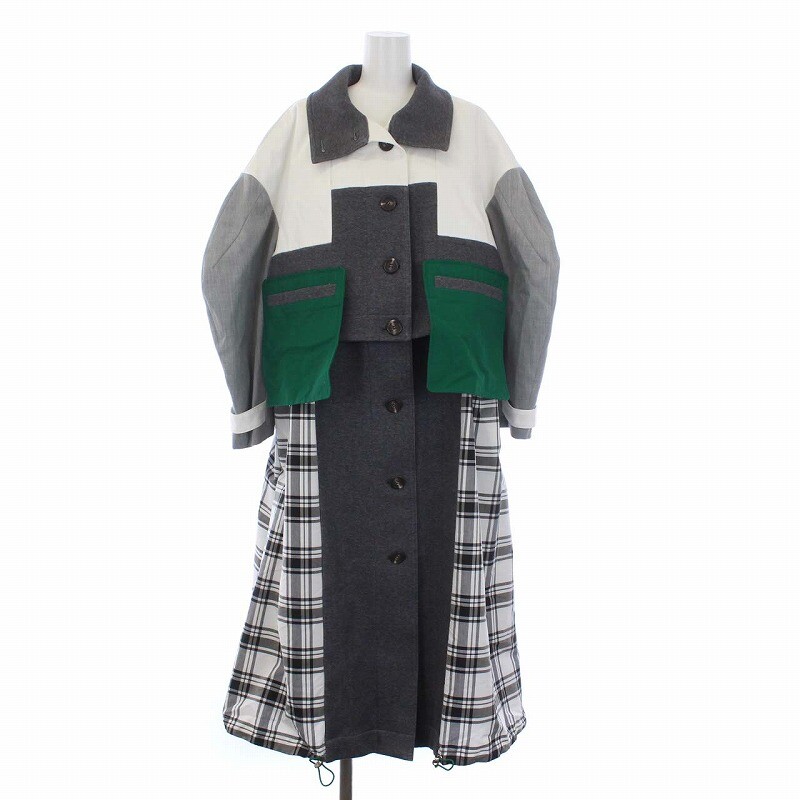 ENFOLD OVER CHECK JACKET グレー