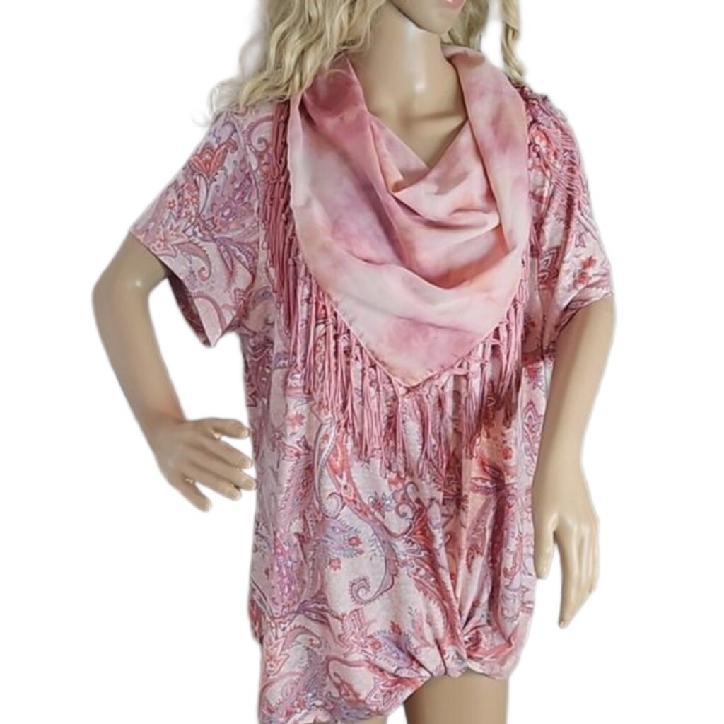 One world Women's PINK TOP W/ ATTACHEDSCARF 3X GORGEOUS TOP