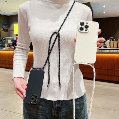 Phone Case For iPhone 15 14 Pro Max 13 12 11 XS Silicone Crossbody Lanyard Cover