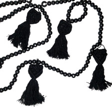 Black Wood Bead Garland 72"Macrame Tassels Farmhouse Country Decor Hanging 6'