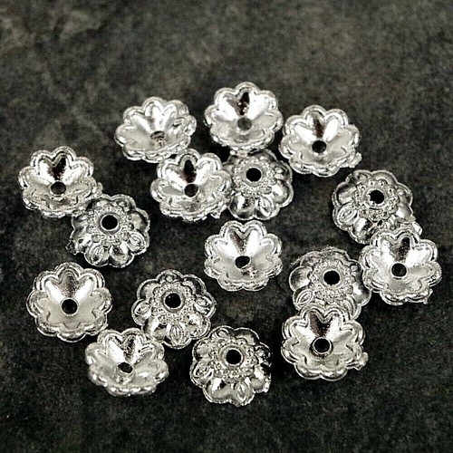 Bead Caps, CCB Plastic, Silver, 10 x 4mm, jewellery craft, NP51. 100 pack - Picture 3 of 4