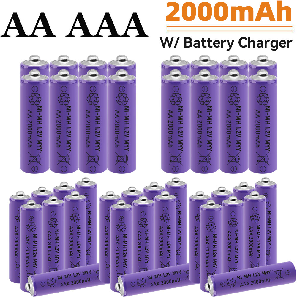 4-24PCS AAA AA Rechargeable 2000mAh Batteries with 4-Slot Smart Charger Lot-image
