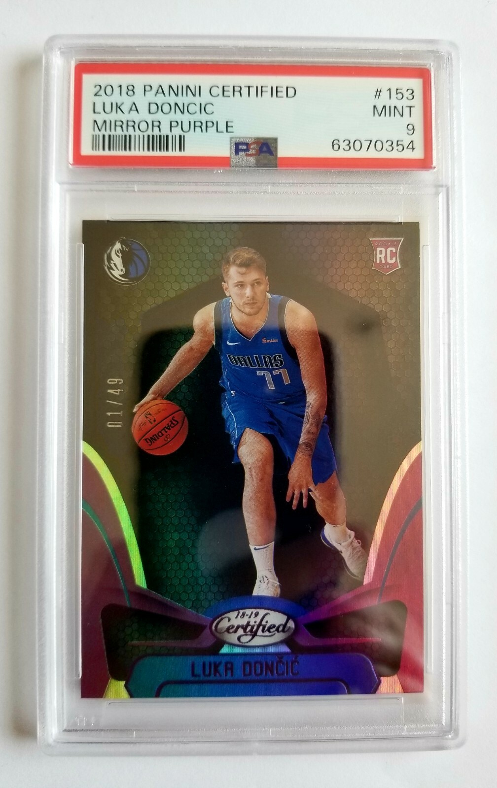 2018-19 PANINI CERTIFIED MIRROR PURPLE LUKA DONCIC RC! 1/49! PSA 9! 1/1! FIRST!