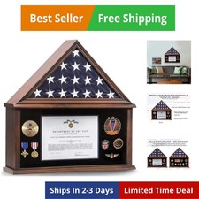 Large Burial Flag Case - Solid Wood Display Case for 5x9.5 Folded Military Fl...