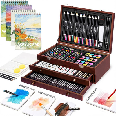 194 Piece Deluxe Art Set, Painting Drawing Art Supplies with 4 Drawing Pads, Acr