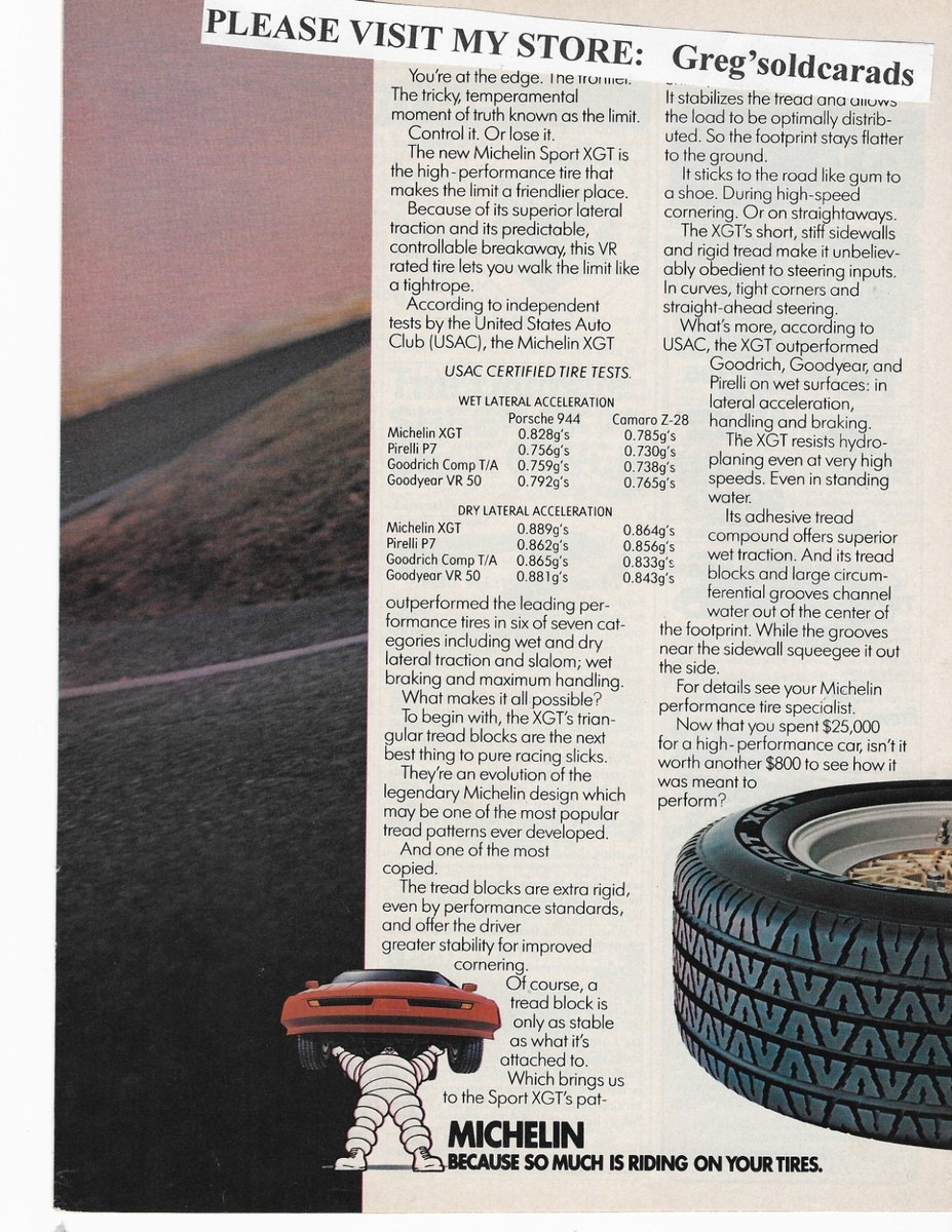 Original 1985 Porsche 944 featured in a 2 page Michelin Tire