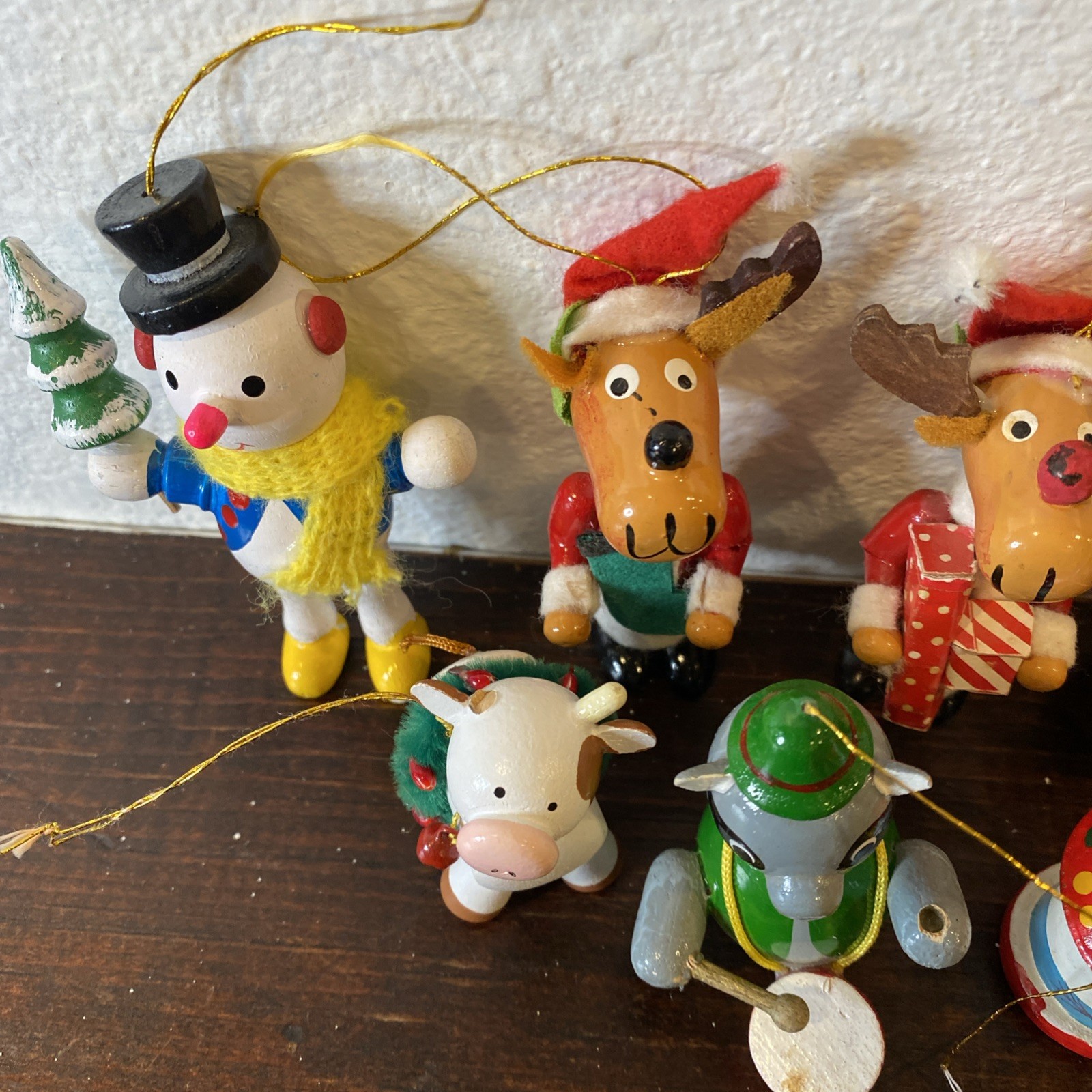Lot Of  13 Various Wooden Christmas Ornaments Various Figures Some  Vintage