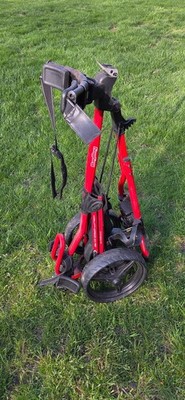 Bag Boy Express DLX Pro Collapsible 3 Wheel Red Golf Cart with Bag Holder