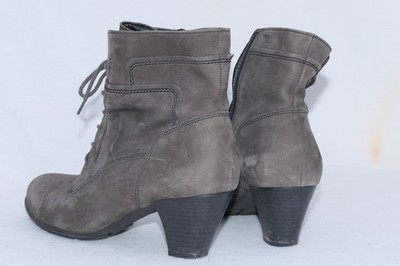 Gabor Damen Stiefeletten Grau Nubuk Leder Gr. ca. 41 Blockabsatz Schnürung Reißv
