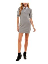 KINGSTON GREY Womens Sheath Short Dress Gray Knit Pouf Sleeve Juniors M