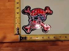 Skull And Crossbones Vintage Prismatic Decal. 5.5in X 6in.