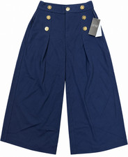 Polo Ralph Lauren Women's Navy Sailor Wide Leg Pants Gold Buttons