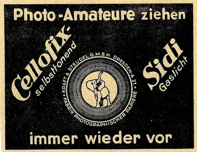 Werbung/Reklame 1928 : PHOTO KRAFT & STEUDEL-DRESDEN/CELLOFIX/SIDI/MOTIV ELEFANT
