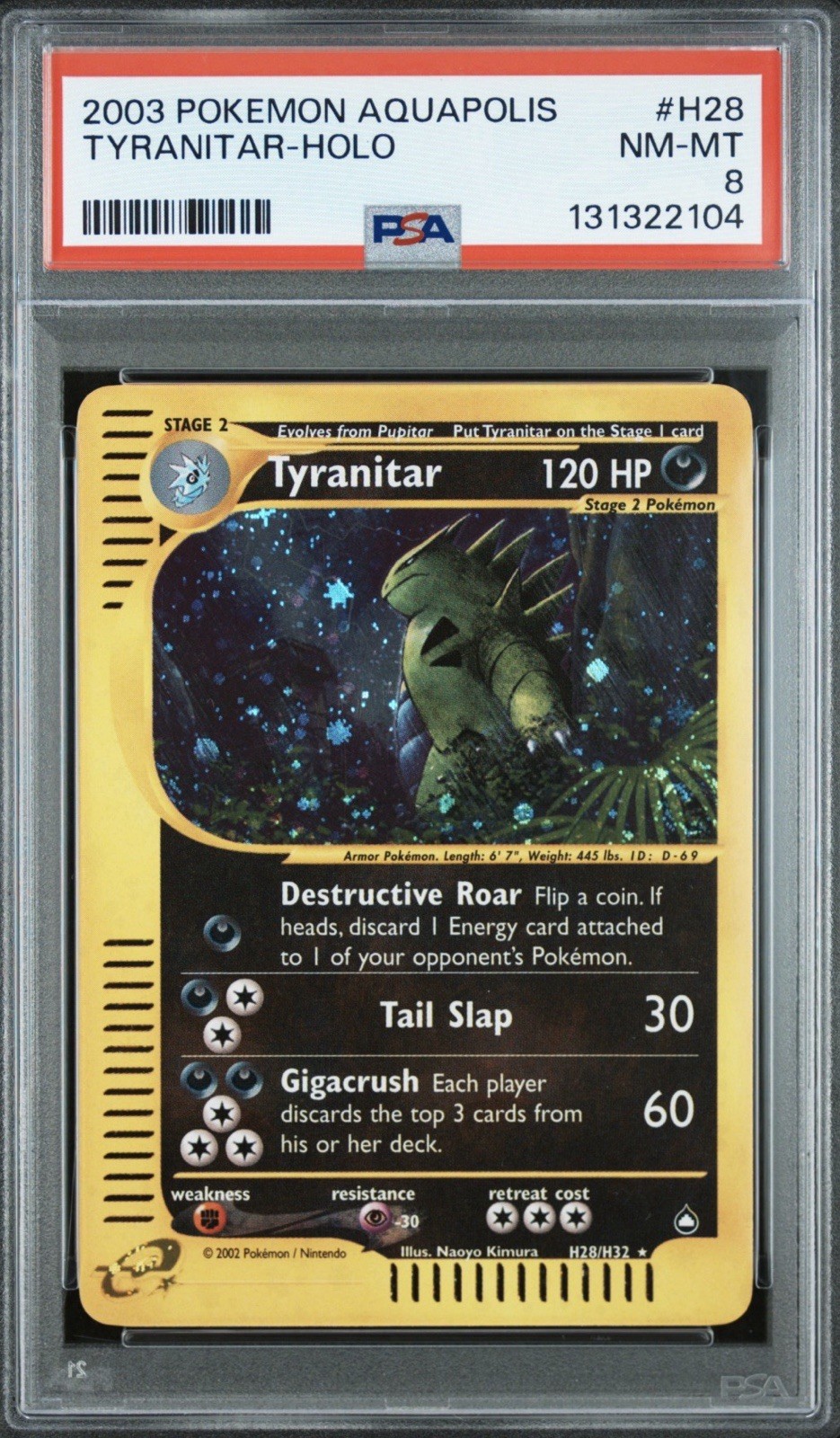 2003 Pokemon Aquapolis Tyranitar Holo H28/H32 with Perfect Swirl PSA 8 Regrade?