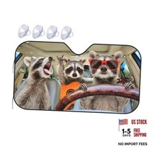 Three Funny Raccoons Animals Windshield Sun Shade for Car SUV Truck 51" X
