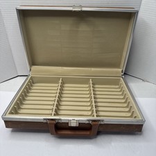 Vintage 30 Cassette Tape Briefcase Carrying Case Holder Faux Brown Leather Used