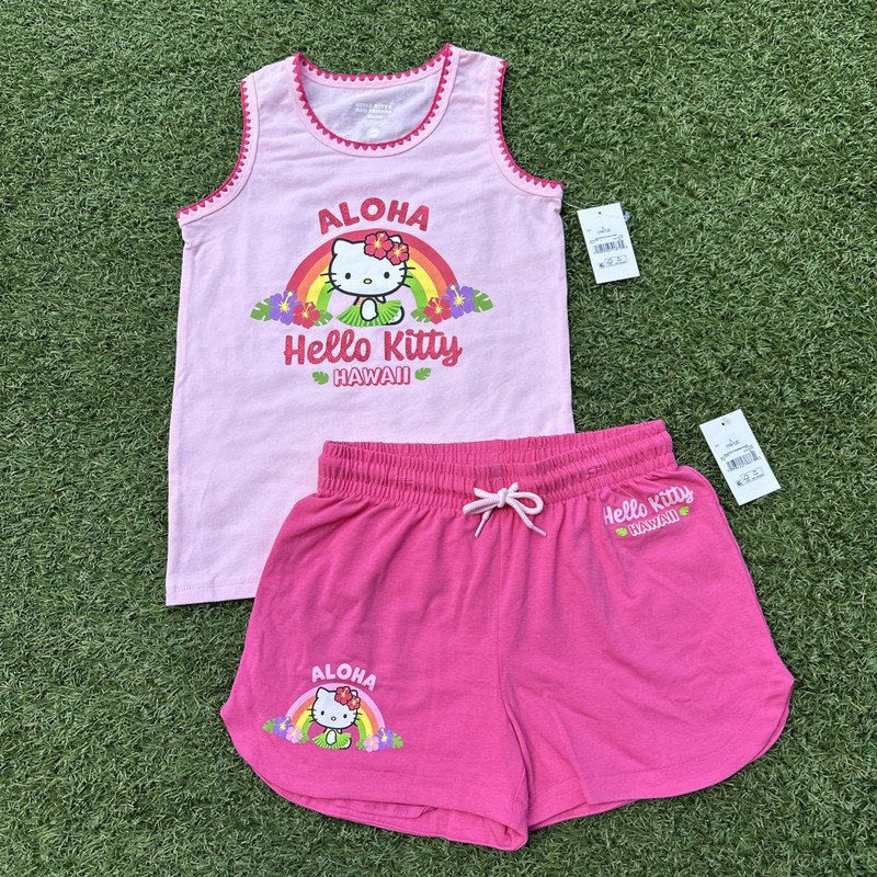 NWT Hello Kitty Rainbow HAWAII EXCLUSIVE Sparkle Aloha Tank Top & Shorts Set L
