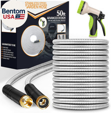 Garden Hose 50 Ft, Stainless Steel Water Hose with 10 Function Nozzle Flexible,