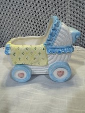 Vintage Japan Baby Buggy nursery Planter Blue, White, Pink and Yellows