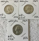 Nice lot of 3 Washington 1964 Quarters 90% Silver