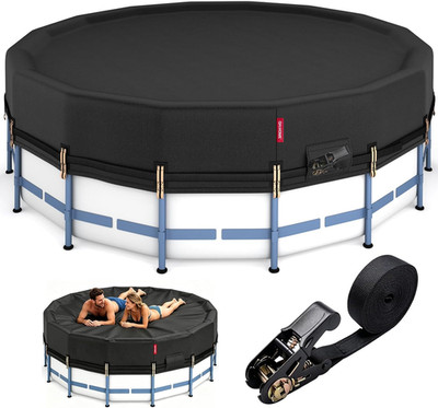 16Ft round Pool Cover,Super Windproof Ratchet Straps (1,500Lb Break Strength)-Ef