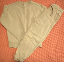 Used Beige kids Sweatsuit Set   Sweatshirt  Pants, Elastic Waist, Crew Neck