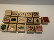 Recollections Christmas Holiday Wooden Rubber Stamps Lot of 16
