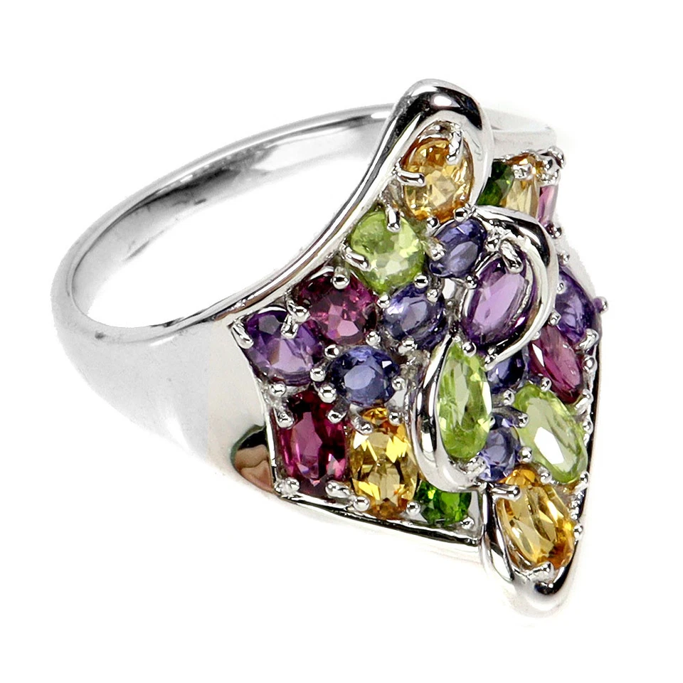 925 Anello Argento Sterling Ovale Citrino Iolite Peridoto Naturale Gemma Gioie S - Immagine 3 di 4
