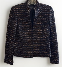 VTG Jones New York Jacket Sz4P OpenFront Tweed Blazer Metallic Knit Preppy Caree