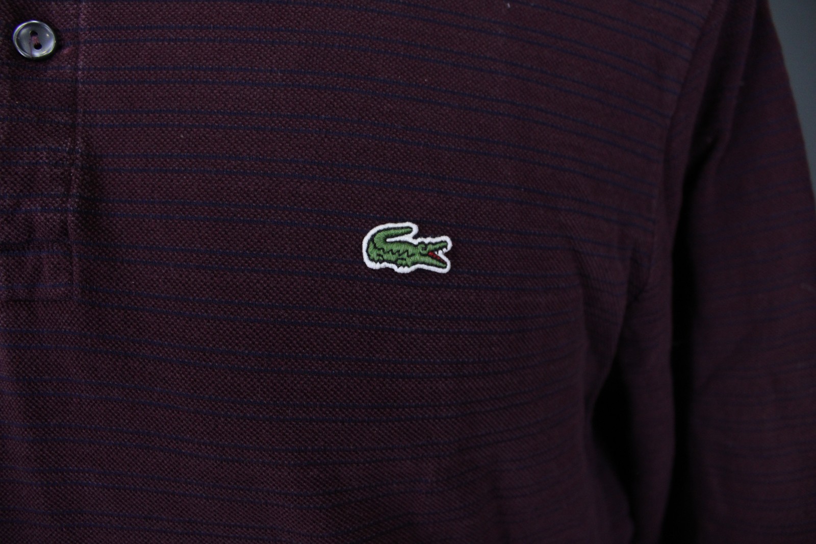 Lacoste Burgundy Striped Cotton Regular Long Sleeve Popover Polo Shirt Size 6 thumbnail 6