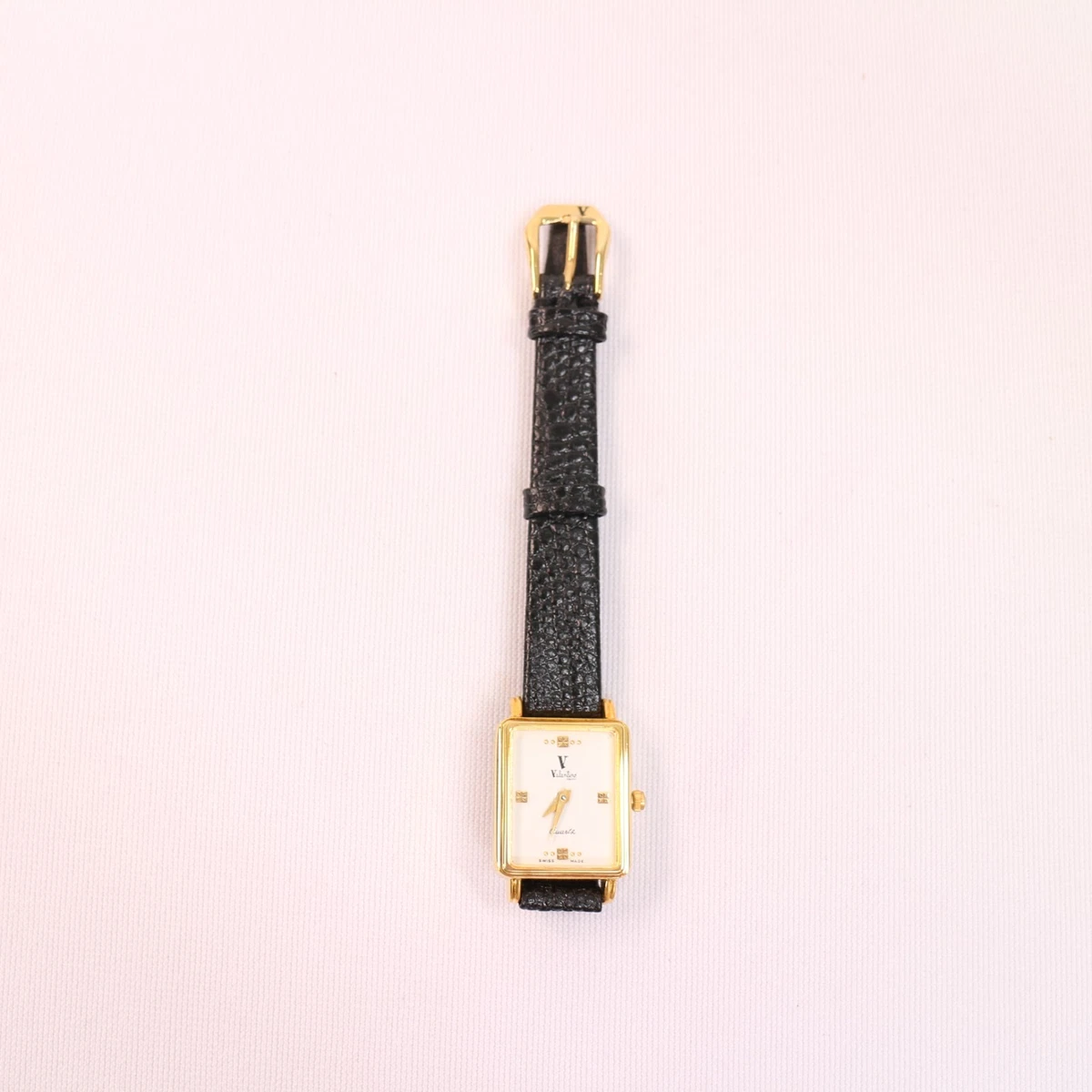 Vtg Valentino Roberto Quartz Women\'s Watch Red Dial Gold Tone Swiss Made Black Vintage 1980 main image 2