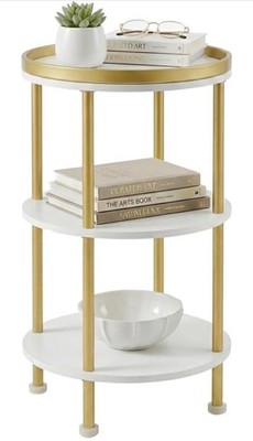 Small Round Side Table Gold Round End Table With White Shelves 3 Tier Modern