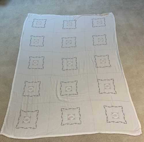 Vintage Baby Blocks Quilt Top Cross Stitch Embroidery 78x55 Large White Soft