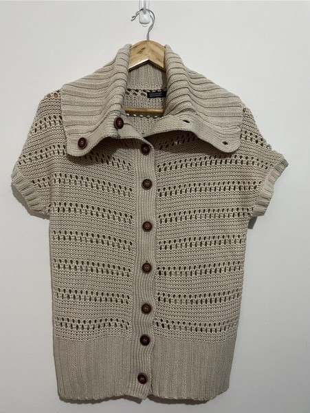 Crossroads Size 8 Women’s Beige Chunky Cowl Neck Cardigan Button Short Sleeve
