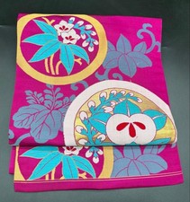 Japanischer Kimono Reine Seide Obi Gürtel Nagoya Retro Taisho Rund Pflanze 327