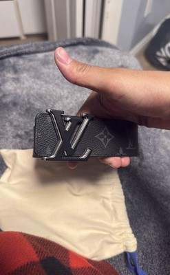 Louis Vuitton Monogram Black Gray Men's Adjustable Dress Belt with Buckle