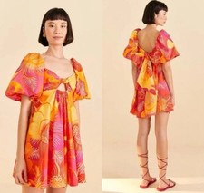 Farm Rio Leaves Pink & Orange Flowers Leaves Mini Dress Size XXS $185 MSRP