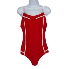 Classic Women One Piece Swimsuit in Red and White Size Medium