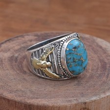 925 Sterling Silver Blue Copper Turquoise Rings, Two Tone Handmade Eagle Jewelry