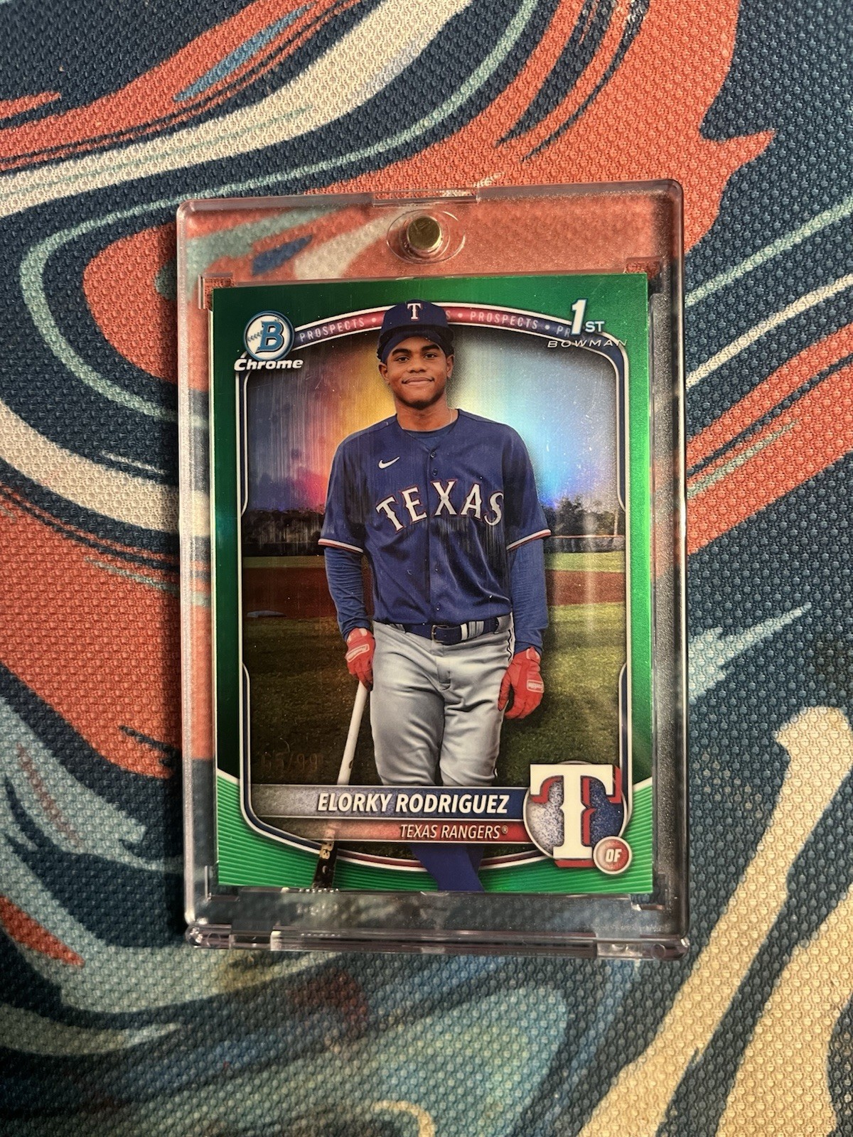 2025 Bowman Chrome 1st Elorky Rodriguez Green Refractor /99 Rangers RC