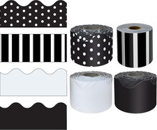 Carson Dellosa Black Bulletin Board Borders - 290Ft Black, White, Polka Dot, Str