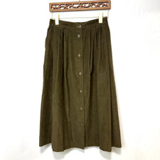 Vintage Justin Jones Button Front A-Line Midi Skirt Corduroy Size 10 Olive Green